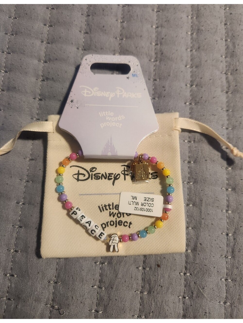 Disney Parks x Little Words Project Mickey Mouse Hand PEACE sign Bracelet- M/L